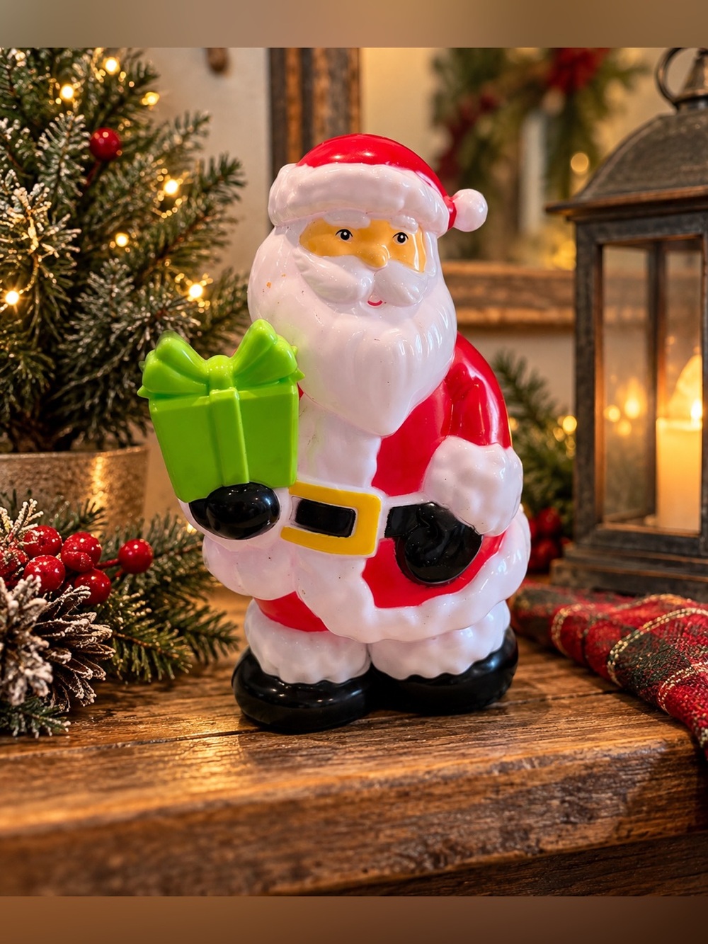 Vintage Santa Claus Christmas Figure Holding Green Present